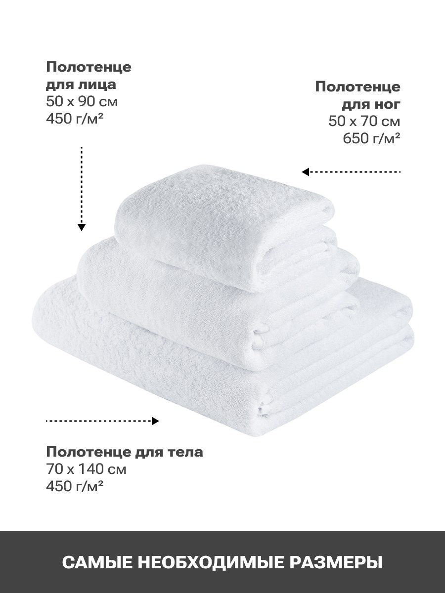 снимок Полотенца махровые PandaHug Cozy белые 140х70, 90*50 пл. 450 гр м2 и 50*70 полотенце для ног 650 гр  от магазина BIO-TEXTILES ОПТ