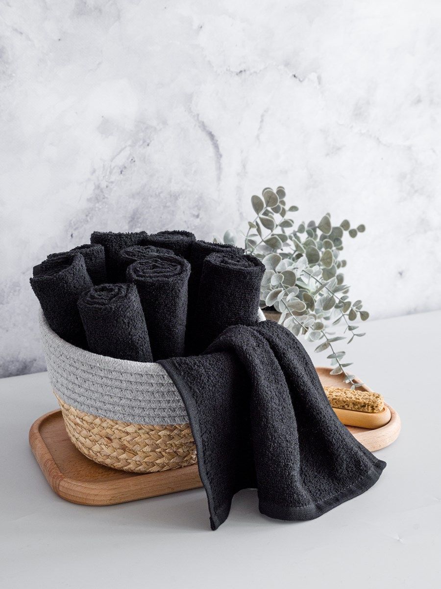 снимок Набор махровых салфеток 10 шт ( 30*30 ) черный от магазина BIO-TEXTILES ОПТ