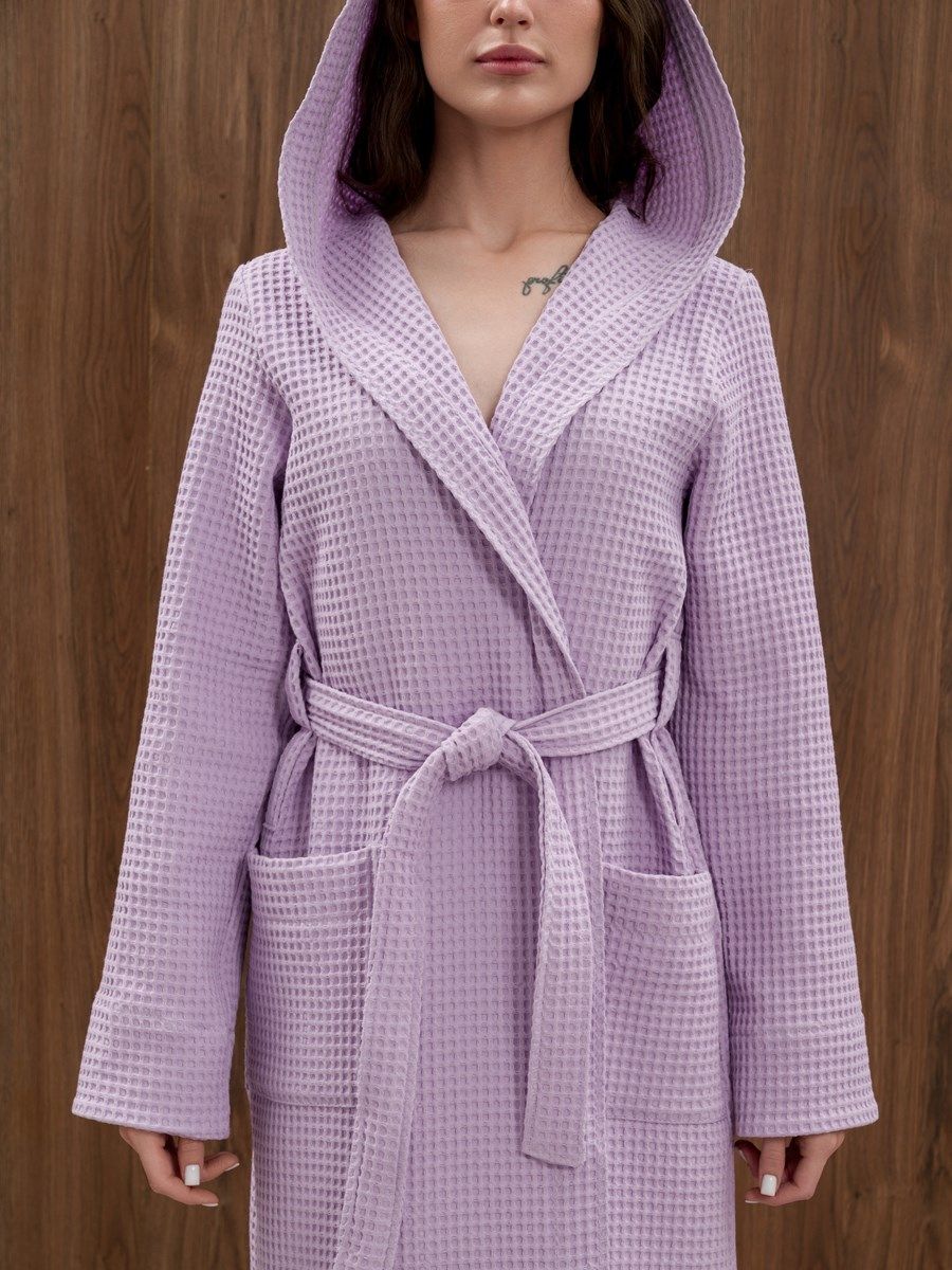снимок Халат женский вафельный PandaHug Оrnella сиреневый с капюшоном от магазина BIO-TEXTILES ОПТ
